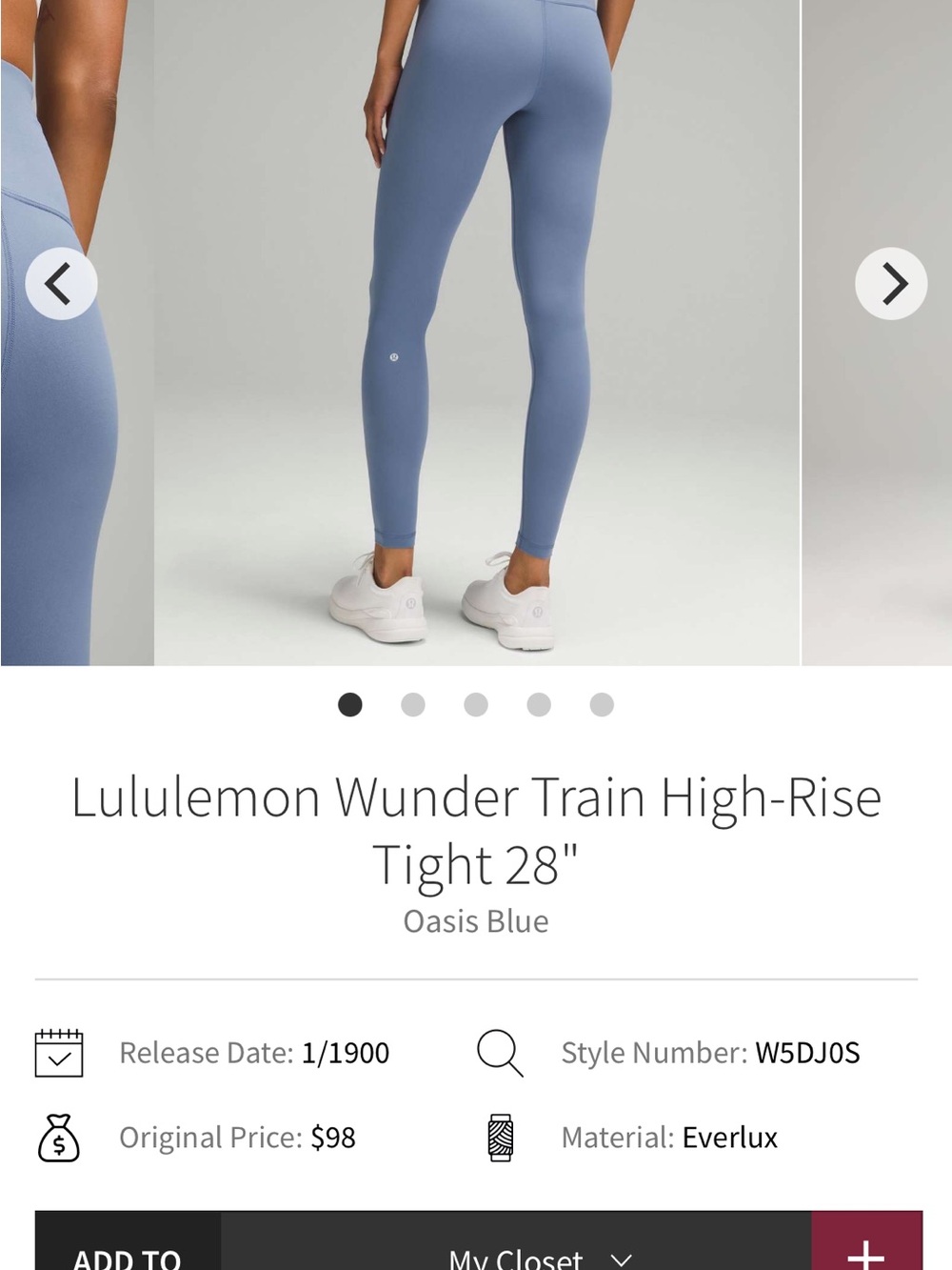 Lululemon Wunder Train high-rise tight 28” Oasis Blue